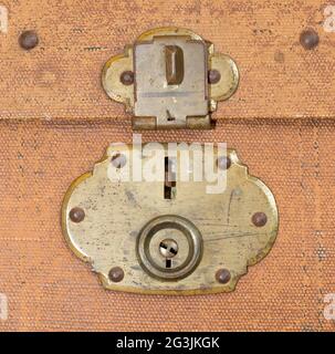 Old canvas trunk lock close up Stock Photo