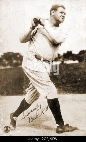 Babe Ruth in the New York Yankees dugout at League Park in Clevelenad,  Ohio, photo by Don Rothenberg, 1934 Stock Photo - Alamy