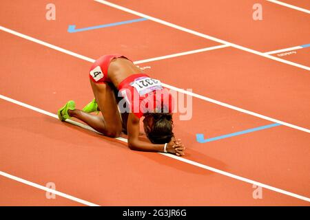 LONDON, ENGLAND - AUGUST 5, DeeDee Trotter of the United States after the women’s 400m final during the evening session of athletics at the Olympic Stadium  on August 5, 2012 in London, England Photo by Roger Sedres / Gallo Images Stock Photo