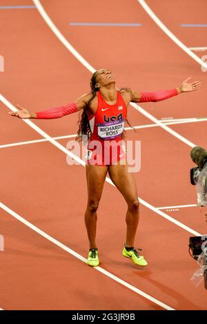 LONDON, ENGLAND - AUGUST 5, Sanya Richards-Ross of the United States after the women’s 400m during the evening session of athletics at the Olympic Stadium  on August 5, 2012 in London, England Photo by Roger Sedres / Gallo Images