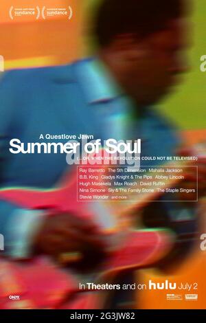 RELEASE DATE: June 2. 2021 TITLE: Summer of Soul (... Or, When the Revolution Could Not Be Televised) STUDIO: Searchlight Pictures DIRECTOR: Questlove (as Ahmir-Khalib Thompson) PLOT: Summer Of Soul (...Or, When The Revolution Could Not Be Televised) is a feature documentary about the legendary 1969 Harlem Cultural Festival which celebrated African American music and culture, and promoted Black pride and unity. STARRING: B.B. KING poster art. (Credit Image: © Searchlight Pictures/Entertainment Pictures) Stock Photo