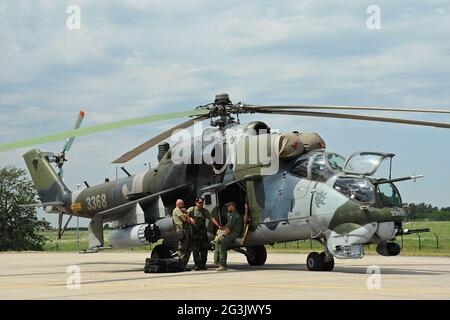 Russian military helicopter MIL MI-24 Stock Photo