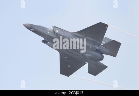 LEEUWARDEN, THE NETHERLANDS -MAY 26: F-35 fighter during it's first test in Europe on May 26,2016 in Leeuwarden. It is the world Stock Photo