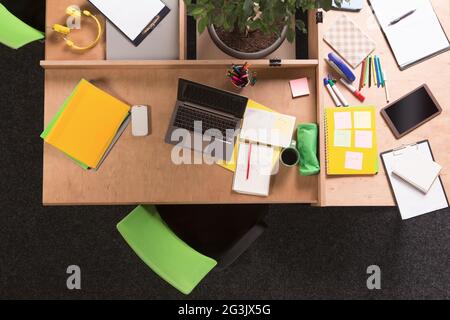 Business mess on working table in office Stock Photo