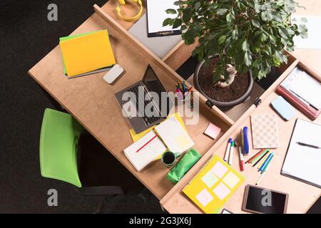 Business mess on working table in office Stock Photo