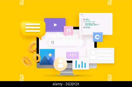3D Vector Conceptual Illustration of Web Cookie Tracking. search screen for text vector illustration Stock Vector