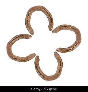 Horseshoes forming a clover leaf Stock Photo