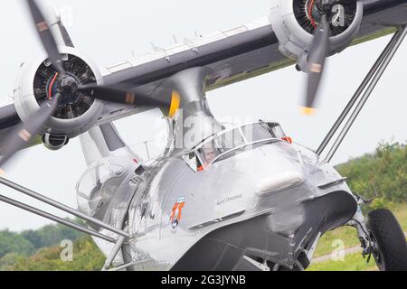 LEEUWARDEN, NETHERLANDS - JUNE 11: Consolidated PBY Catalina in Dutch Navy colors flying at the Royal Netherlands Air Force Days Stock Photo