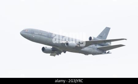 LEEUWARDEN, THE NETHERLANDS, JUNE 10, 2016: Royal Dutch Air Force McDonnell Douglas KDC-10-30CF during a demonstration at the Ro Stock Photo