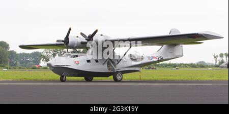 LEEUWARDEN, NETHERLANDS - JUNE 11: Consolidated PBY Catalina in Dutch Navy colors flying at the Royal Netherlands Air Force Days Stock Photo