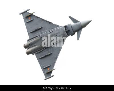 LEEUWARDEN, THE NETHERLANDS - JUNE 10: Spanish Air Force Eurofighter Typhoon flying during the Dutch Air Force Open House. June Stock Photo