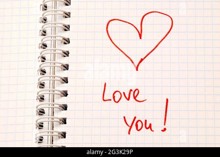 words Love you written on open notebook Stock Photo