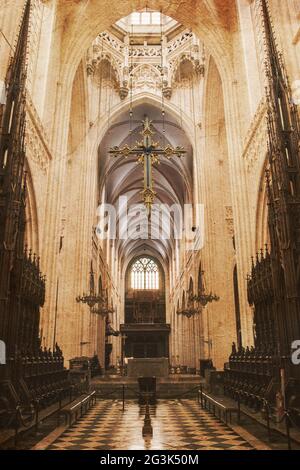 Inside of a creepy old church Stock Photo