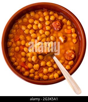 Garbanzos a la riojana, a spanish chickpeas stew with ham Stock Photo