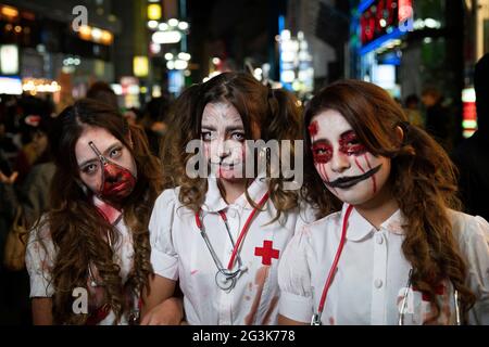 People celebrating Halloween in Shibuya, Tokyo, Japan Stock Photo