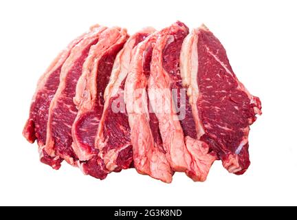 Pieces of raw boneless marbled beef Stock Photo