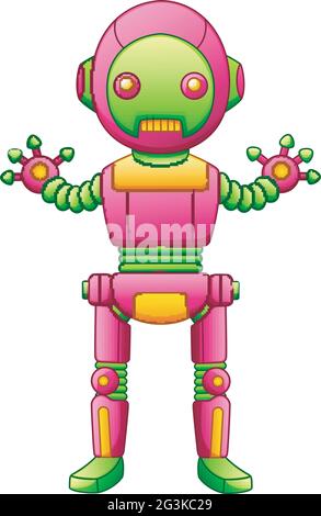 Cute cartoon robot character isolated on white background Stock Vector