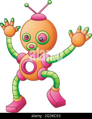 Cute cartoon dancing robot isolated on white background Stock Vector