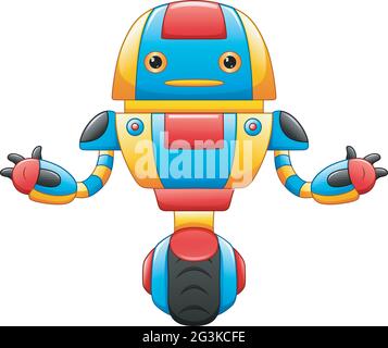 Cute cartoon robot with wheels isolated on white background Stock Vector