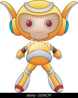 Funny cartoon character robot isolated on white background Stock Vector