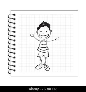 Illustration of doodle boy on notepad paper Stock Photo