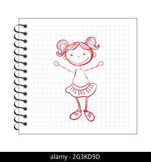 Illustration of doodle girl on notepad paper Stock Photo