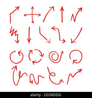 Set of 18 hand drawn red arows Stock Photo