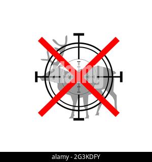 Sign of prohibited hunting deer with crosshair Stock Photo