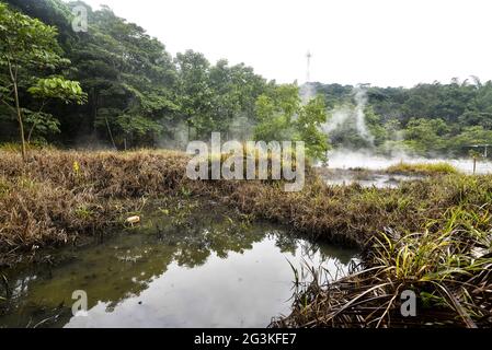 Ahuachapan, El Salvador. 16th June, 2021. A view of a geyser where a volcano releases energy. Salvadoran President Nayib Bukele has announced that the government will expand its geothermal energy infrastructure to begin bitcoin mining projects. Credit: SOPA Images Limited/Alamy Live News Stock Photo