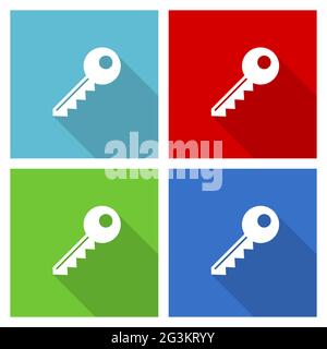 Key icon set, flat design vector illustration in eps 10 for webdesign and mobile applications in four color options Stock Vector