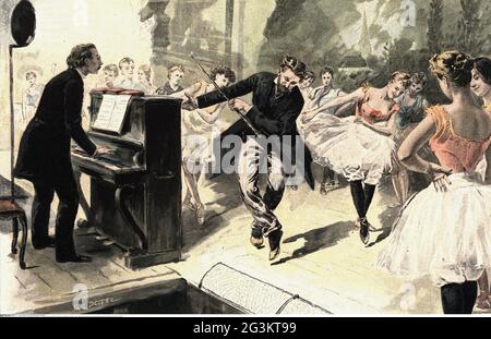 dance, ballet, ballet rehearsal, wood engraving after drawing by Paul Destez, France, circa 1880, ARTIST'S COPYRIGHT HAS NOT TO BE CLEARED Stock Photo