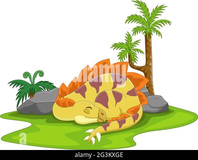 Cartoon cute stegosaurus dinosaur sleeping Stock Vector