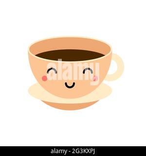 Coffee cup. Cute kawaii smiling and friendly coffee character. Hand drawn  icon Stock Vector