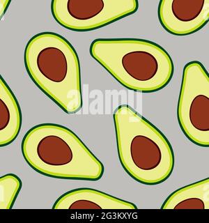 Seamless vector pattern with avocado halves for print, fabric and organic, vegan. Proper nutrition, food, healthy breakfast, eco and fresh fruits and Stock Vector