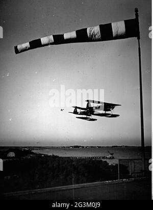 Second World War / WWII, aerial warfare, two reconnaissance planes Heinkel He 60 of the German Navy above a coast, circa 1941, EDITORIAL-USE-ONLY Stock Photo