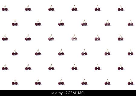 Red cherry isolated on white background. Seamless pattern. Stock Photo