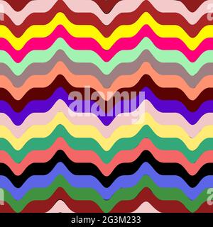 Seamless pattern with colored wavy stripes. Bright combination of colors, geometric design. Trend striped image. Vector illustration for cards, poster Stock Vector