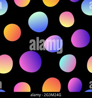 Seamless vector abstract pattern. Hand drawn circles with gradient fill isolated on black background. Gentle trending smooth colors, bubbles. Stock il Stock Vector