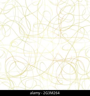 Seamless messy Golden pattern. Gold line with gradient bends and curls isolated on a white background. Vector abstract stock illustration with tangled Stock Vector