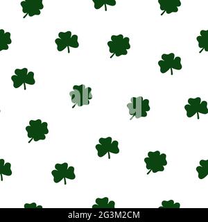 Seamless floral pattern. Green Clovers leaves isolated on a white background. Symbol of good luck, success, money, St. Patrick's Day. Vector illustrat Stock Vector