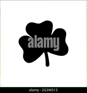 Black glyph icon clover isolated on white background. Vector plant icon with three leaves. Symbol of good luck, success, money, St. Patricks Day. Hand Stock Vector
