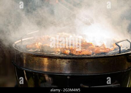 Miscellaneous delicious grilled meat over the coals on a grill Stock Photo