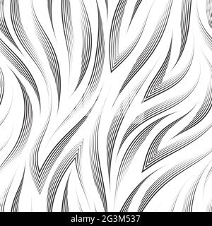 Monochrome seamless vector pattern of angles and flowing thin lines.Black and white pattern of waves or rivers drawn by a pen.Black texture in a Stock Vector