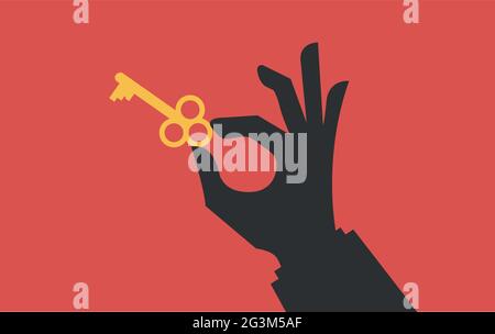 Hand holds a golden key. Love and romance concept. Vector Stock Vector