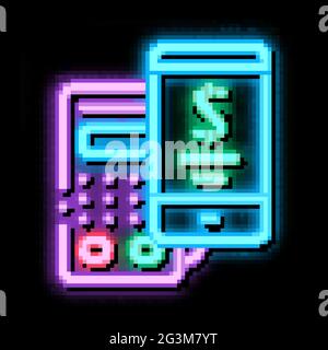 pos terminal smartphone payment app neon glow icon illustration Stock Vector