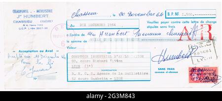 French Bank draft, old document, France, 1966 Stock Photo - Alamy