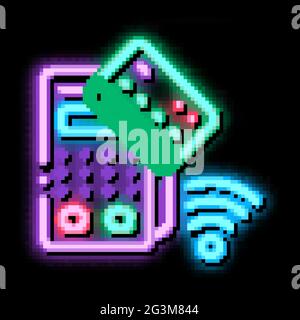 pos terminal and pay pass card neon glow icon illustration Stock Vector