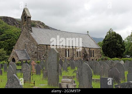 St Mary's Church and Graveyard, Beddgelert, Gwynedd, Wales Stock Photo