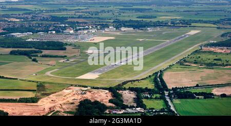 An aerial view of Doncaster airport, South Yorkshire, northern England, UK Stock Photo
