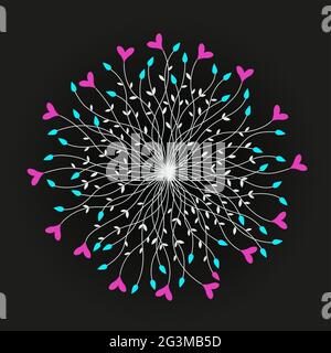 leaves and hearts sphere on dark background Stock Vector